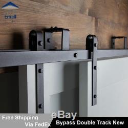 4-18FT New Bypass Sliding Barn Door Hardware Double Track Kit Easy Install Black