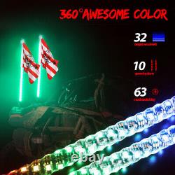 4-Pods RGB LED Rock Lights +Pair 3FT Lighted Spiral LED Whip Antenna Flag&Remote