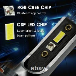 4pcs H8 H11+9005 CSP LED Headlight High Low Beam Kit RGB Bluetooth Phone Control