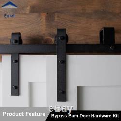 5-16FT New Bypass Sliding Barn Door Hardware Double Track Kit Easy Install Black