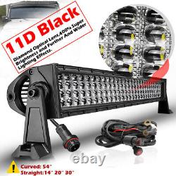 54 Curved LED Light Bar Quad Row Combo Driving Off Road 4WD + DTP Wiring Kit