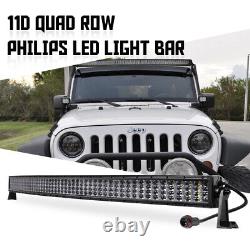 54 Curved LED Light Bar Quad Row Combo Driving Off Road 4WD + DTP Wiring Kit