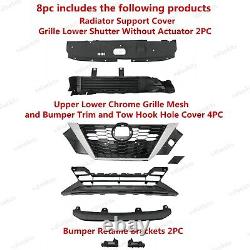 8PC For Sentra 2020-22 Front Bumper Radiator Shutter Upper Lower Grille Mesh Kit
