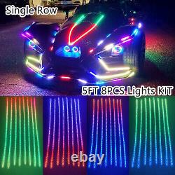 8X 5FT KIT Bluetooth Chaser Flow Rainbow Color Slingshot Hood Grill Light Strips