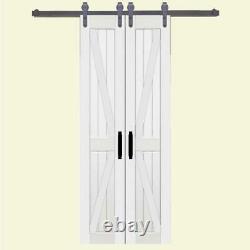 Barn Door Kit 42 in. W x 84 in. H Bi-Parting Textured Easy-to-Install PVC White