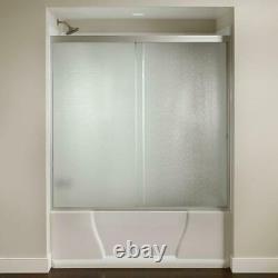 Bathtub Door Kit 60 in. Framed Easy-Installation Pebbled Glass Silver