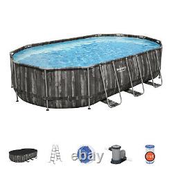 Bestway Power Steel 20 x 12 x 4 Foot Above Ground Oval Pool Set with Accessory Kit