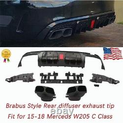Brabus Style Rear Bumper Fit 2015-18 Mercedes W205 C-Class Diffuser Exhaust Tip