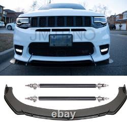 Carbon Fiber Front Bumper Lip Spoiler + Strut Rods For Jeep Grand Cherokee SRT