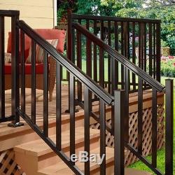 Deck Stairs Railing Kit Hand Rail Base 6 Ft Porch DIY Easy Install Black Metal