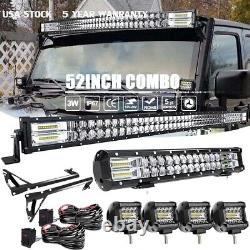For Jeep Wrangler JK 52 300W 22'' Tri-Row 4x 4 Pods LED Light Bar Mounts Kit