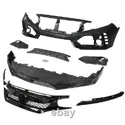 Front Body Parts Kit Fit For 2016 2017 2018 HONDA CIVIC, Type R Style Mesh Grill