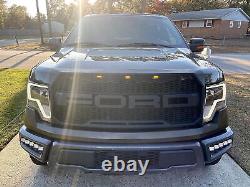 Front Bumper For 2009-2014 Ford F150 F-150 Steel Black Raptor Style WithLED Lights