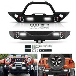 Front Bumper Rear Bumper Kit Fit Jeep Wrangler 07-18 JK with LED Lights D-rings