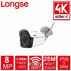 Longse Wifi CCTV 4CH Wireless Security Camera System Kit 4K 4X Camera Easy Setup