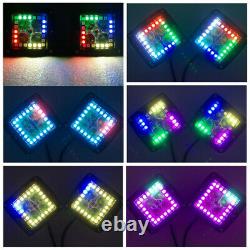 Pair 4 60W Led Work Light Bar Spot Fog Pods RGB Halo Color Changing Chasing Kit
