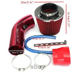Red 3 Car Cold Air Intake Filter Alumimum Induction Kit Pipe Hose System