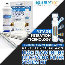 Undersink Water Filter System Kit High Flow Inline 4 Stage Filter, Easy install