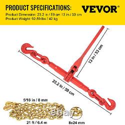 VEVOR G80 5/16-3/8 Chain and Binder Kit Ratchet 21' Chain Load Binder 4 Pack